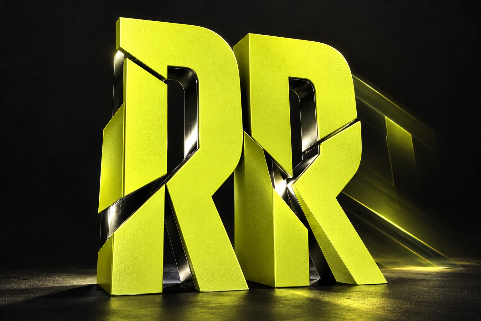 Sculptural BLRRD RR monogram in sulphur yellow and dark chrome